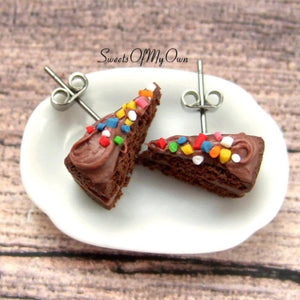 Chocolate Cake with Sprinkles Stud Earrings - SweetsOfMyOwn