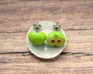 Green Apple Halves - Stud Earrings - MTO