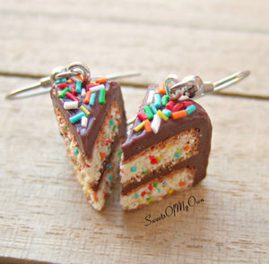 Chocolate Funfetti Cake Slice - Dangle Earrings - MTO