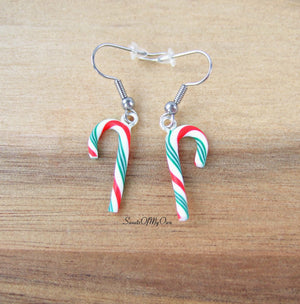 Candy Cane Dangle Earrings (Red, White and Green) - SweetsOfMyOwn