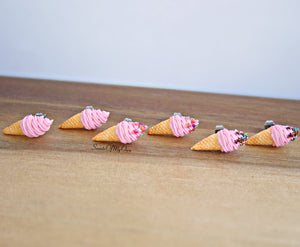 Strawberry Swirly Ice Cream Cones - Stud Earrings