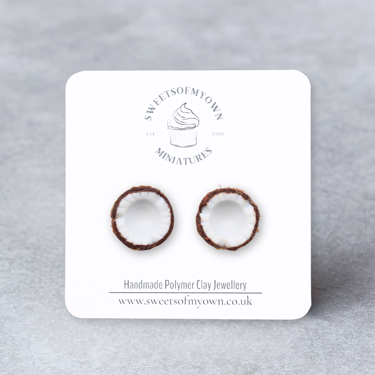 Coconut Halves Stud Earrings Handmade Polymer Clay Jewellery Miniatures
