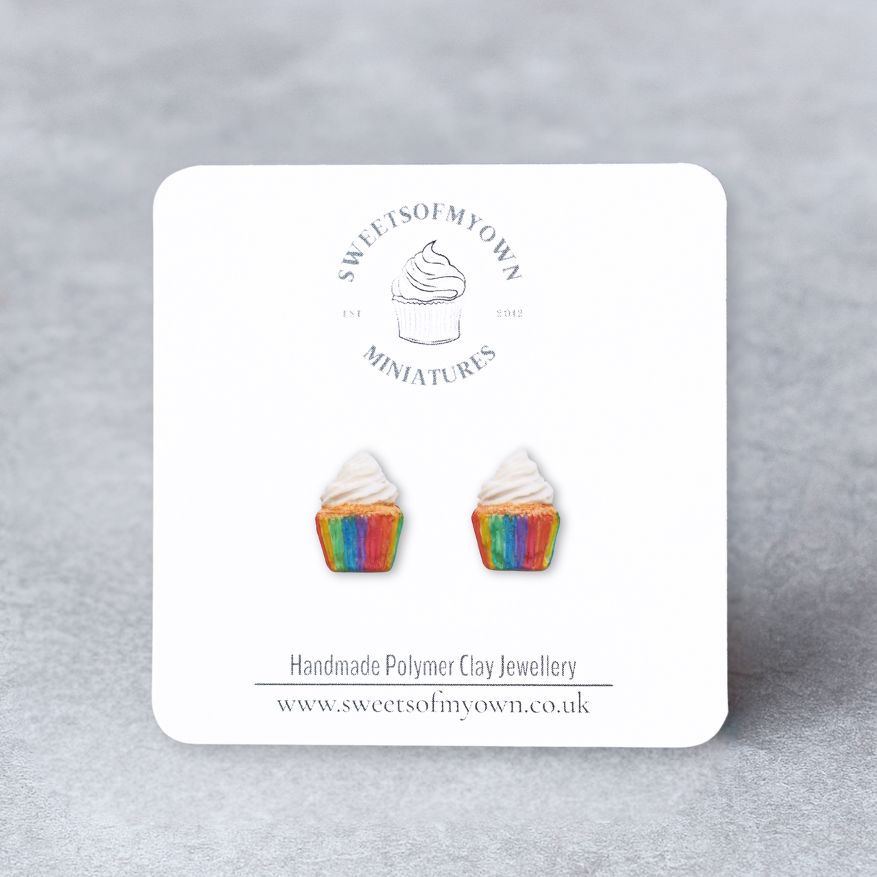 Rainbow Cupcakes Stud Earrings Handmade Polymer Clay Jewellery Miniatures