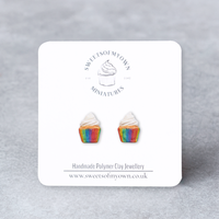Thumbnail for Rainbow Cupcakes Stud Earrings Handmade Polymer Clay Jewellery Miniatures
