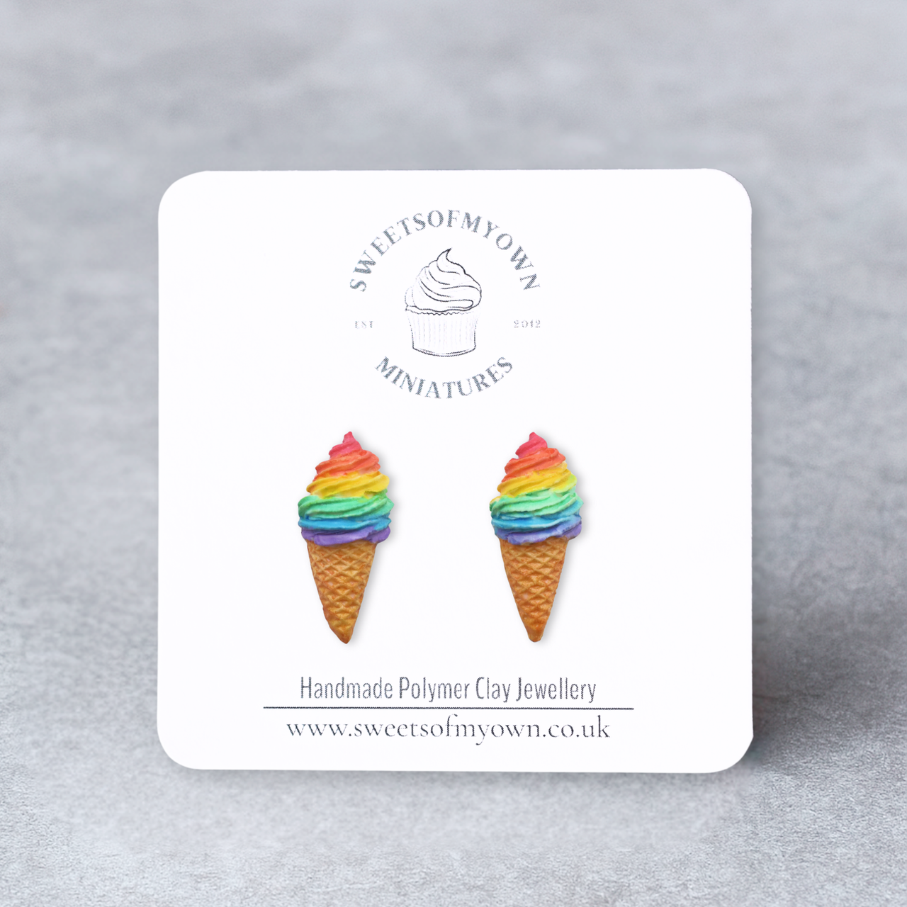 Rainbow Ice Cream Stud Earrings Handmade Polymer Clay Jewellery Miniatures