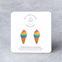 Thumbnail for Rainbow Ice Cream Stud Earrings Handmade Polymer Clay Jewellery Miniatures