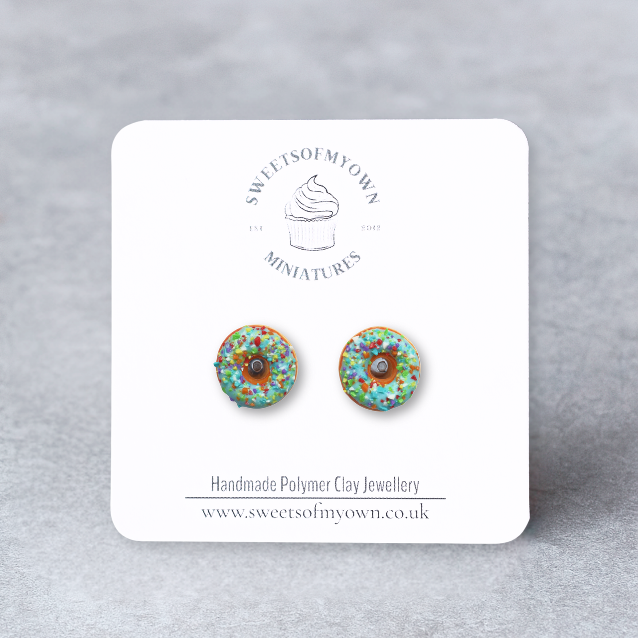 Turquoise Doughnut Stud Earrings Handmade Polymer Clay Jewellery Miniatures