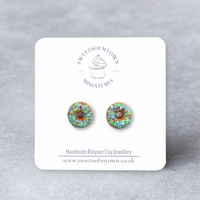Thumbnail for Turquoise Doughnut Stud Earrings Handmade Polymer Clay Jewellery Miniatures