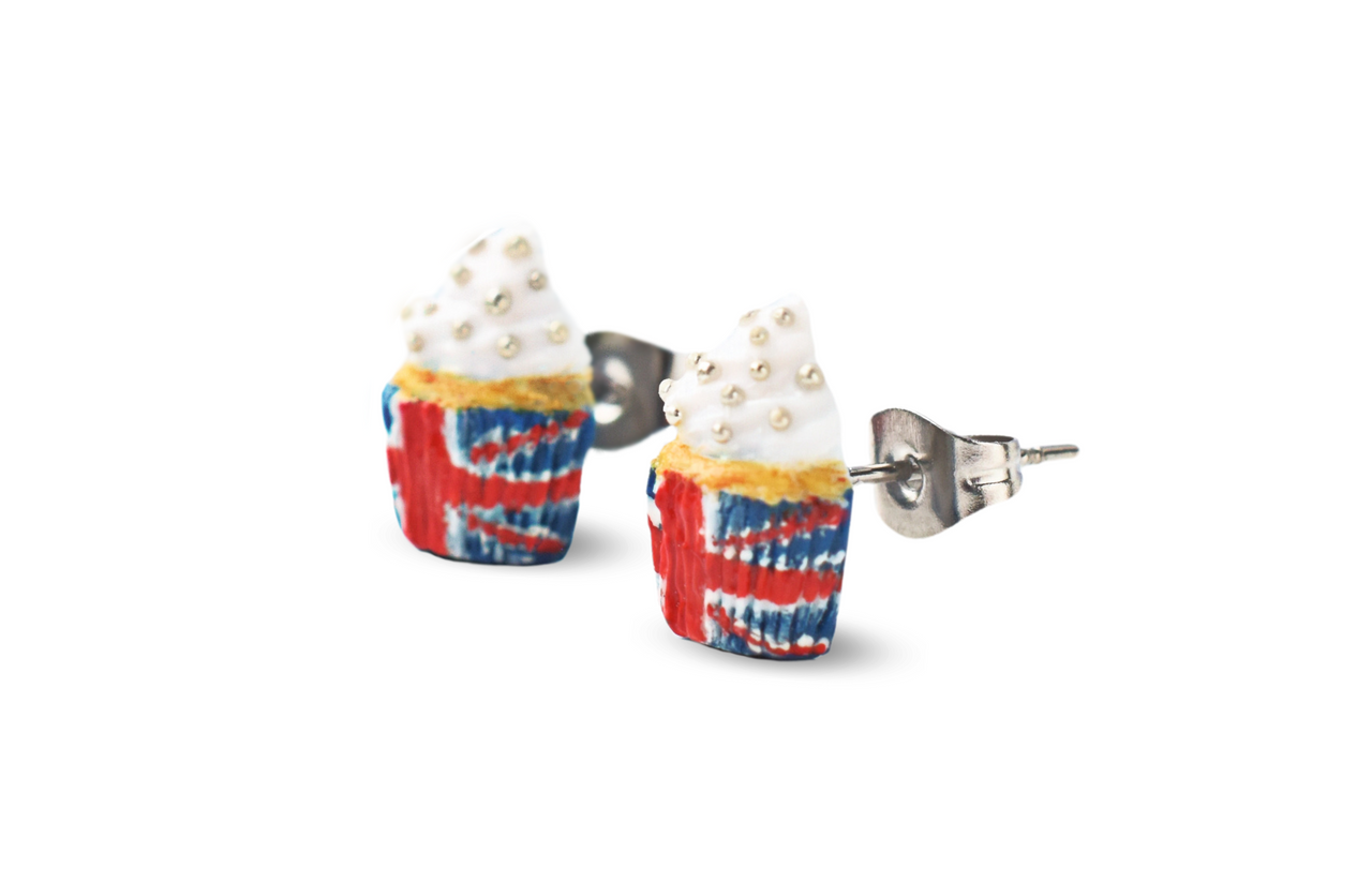 Union Jack Cupcakes Side Stud Earrings