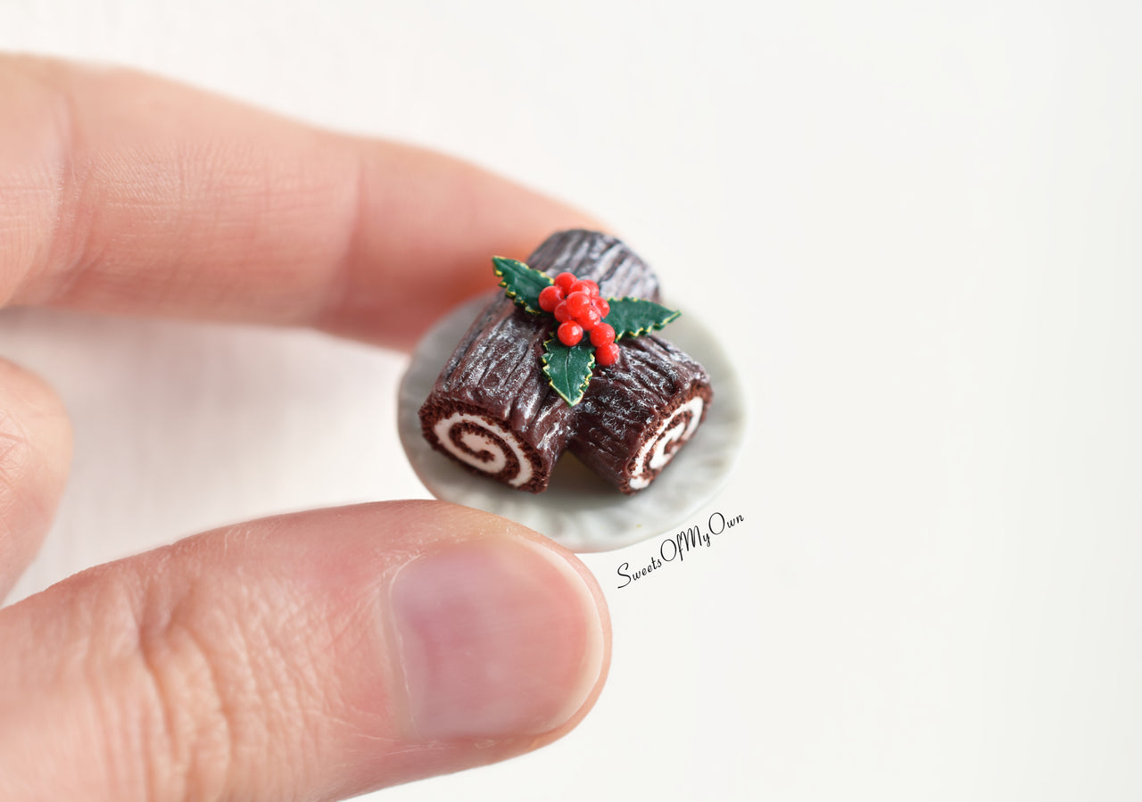 Miniature Chocolate Yule Log Cake 1:12 Scale