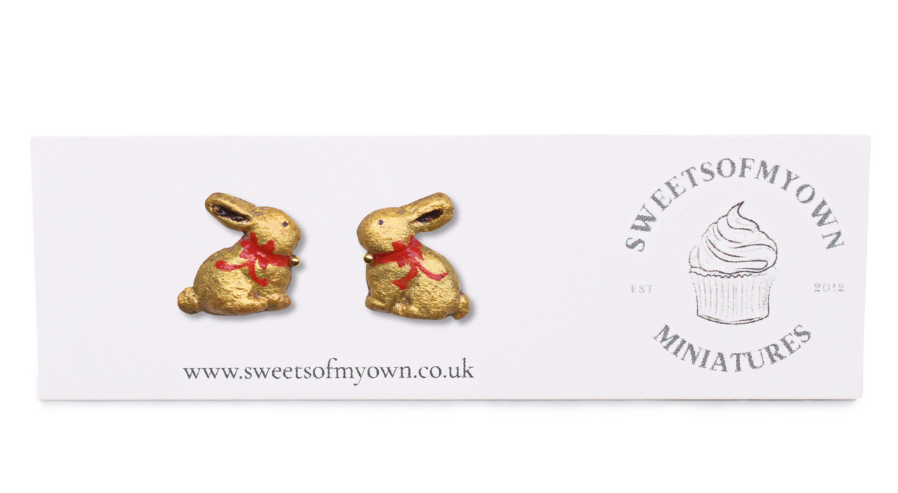 Chocolate Bunny Stud Earrings with Backing Card