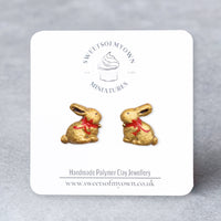 Thumbnail for Gold Painted rabbit-shaped earrings on a white card with 'Sweets of My Own' branding.