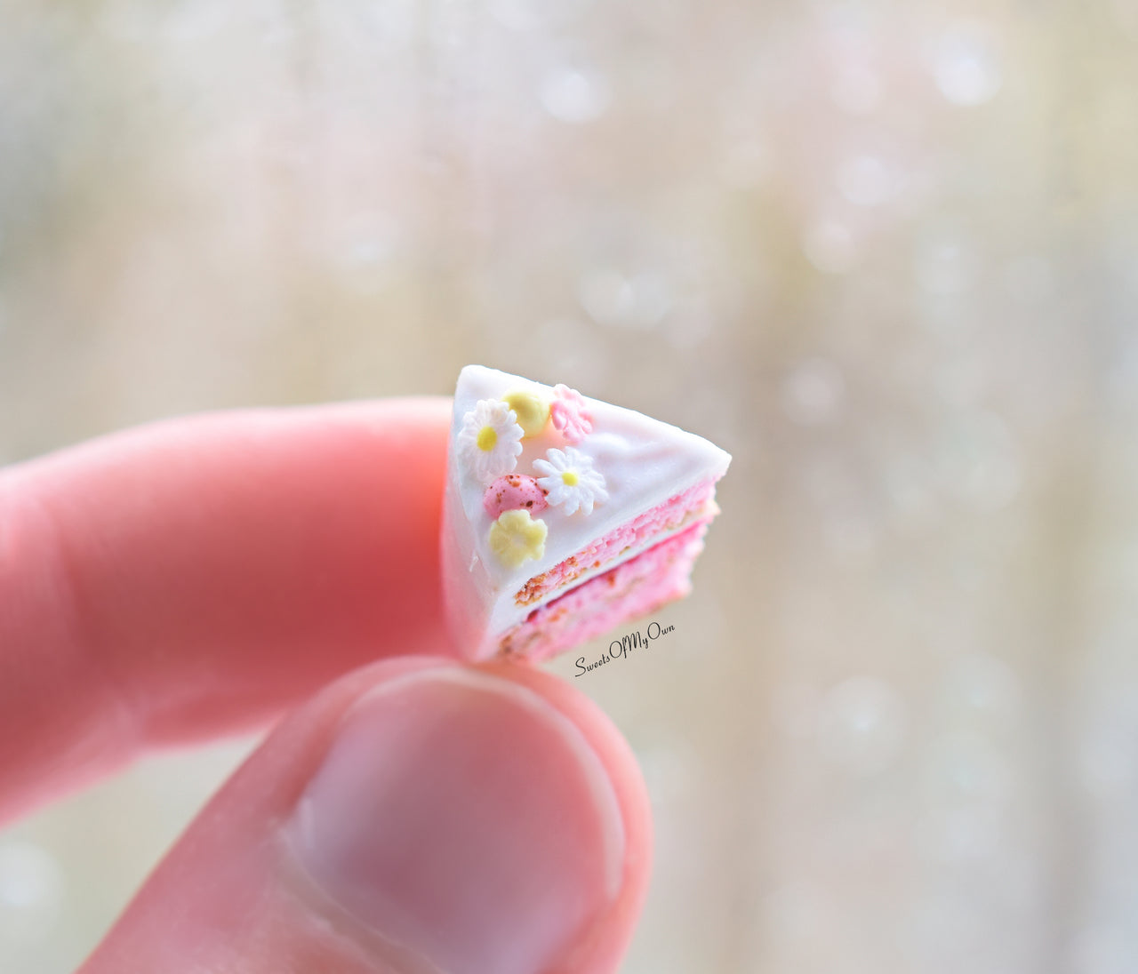 Miniature Pink Cake with Chocolate Bunny and Flowers - Easter Theme - Miniature 1:12 Scale