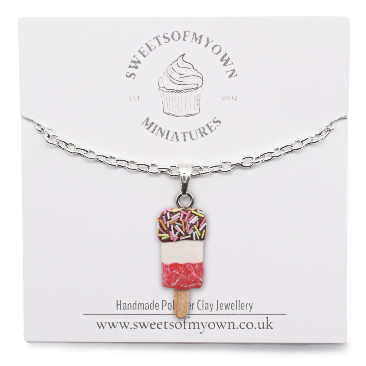 Ice Lolly Necklace Hanging on a Backing Card