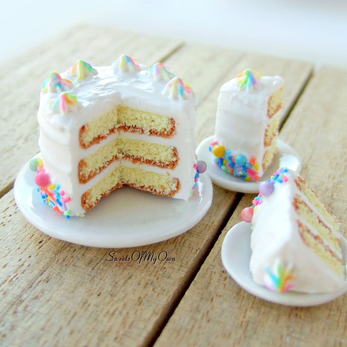 White Rainbow Sprinkles Cake Miniature - Dolls House 1:12 Scale