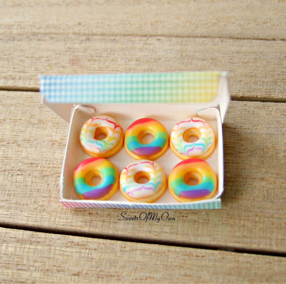 Miniature Box of Rainbow Doughnuts - Dolls House 1:12 Scale