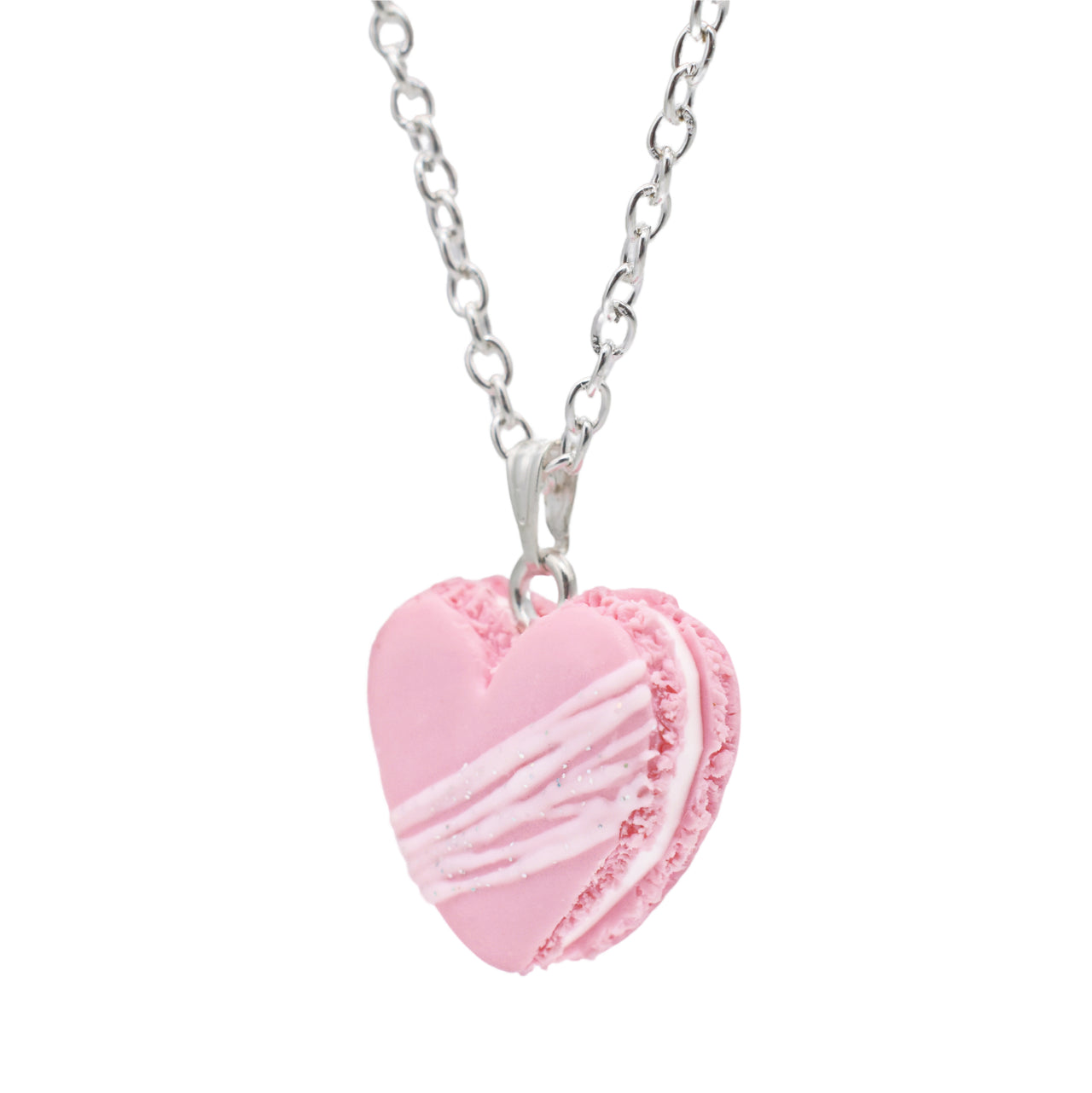 Pink Heart Macaron Charm - Glitter