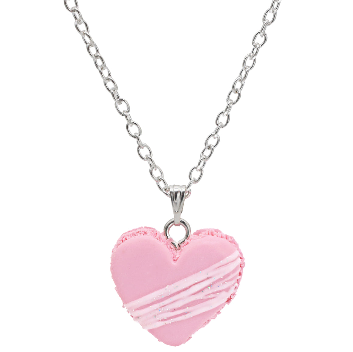 Pink Heart Macaron Charm - Glitter