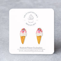 Thumbnail for Ice cream cone with sprinkles stud earrings on a branded card with 'Sweets of My Own' logo.