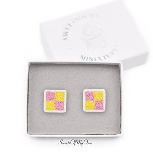 Battenberg Cake Slice - Stud Earrings - MTO