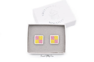 Battenberg Cake Slice - Stud Earrings - MTO