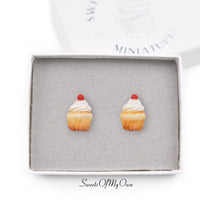 Thumbnail for White Cupcakes with a Cherry - Stud Earrings