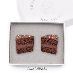 Chocolate Cake with Sprinkles Stud Earrings