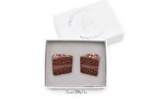 Chocolate Cake with Sprinkles Stud Earrings