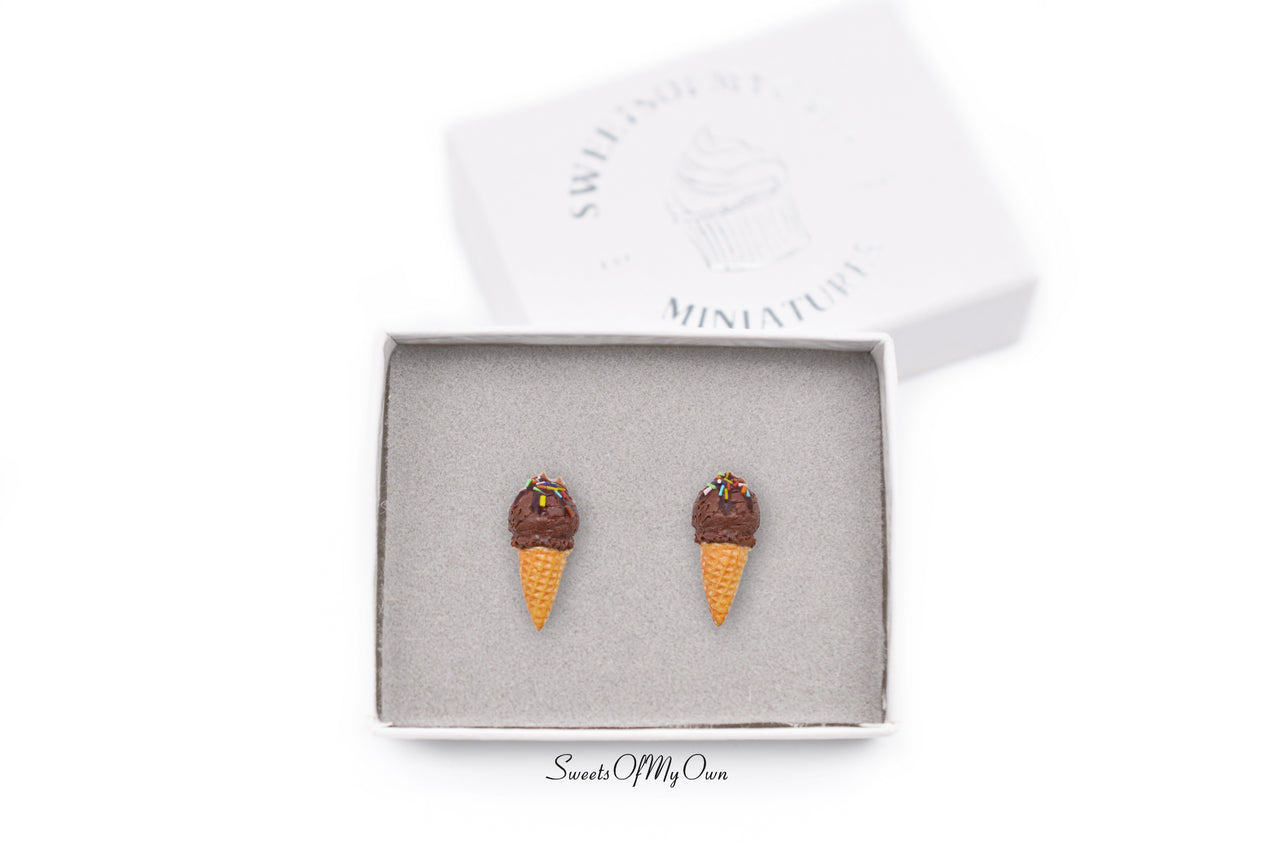 Chocolate Scoop Ice Cream Cones - Stud Earrings
