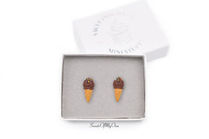 Chocolate Scoop Ice Cream Cones - Stud Earrings