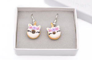Smiling Unicorn Doughnut Dangle Earrings