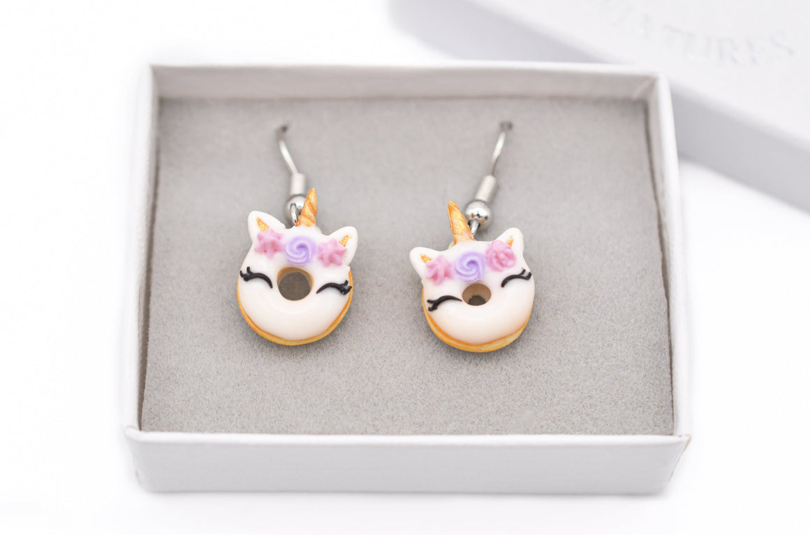 Smiling Unicorn Doughnut Dangle Earrings