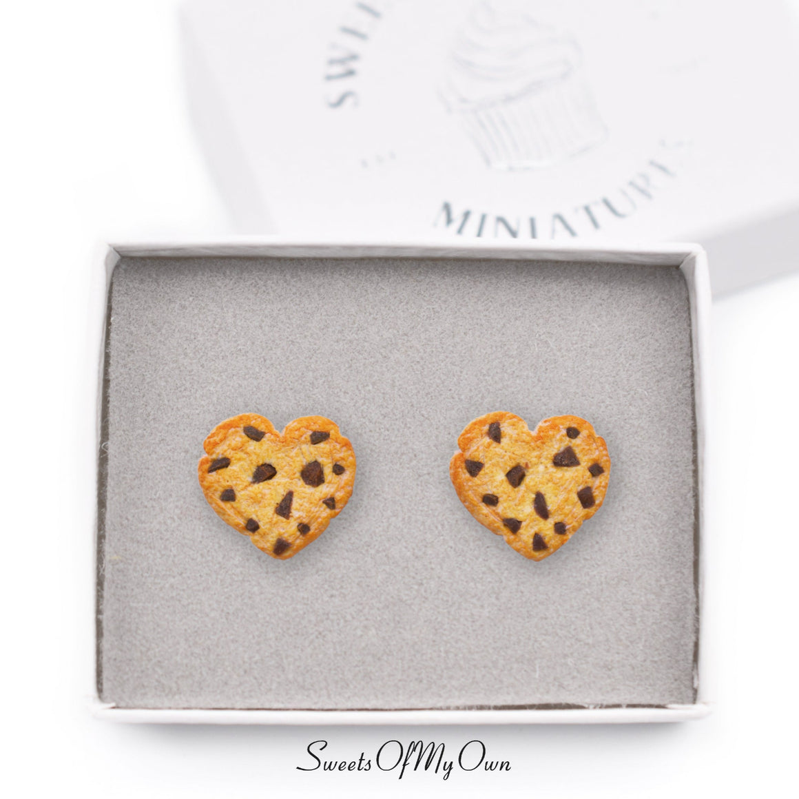Heart Chocolate Chip Cookies - Stud Earrings - MTO
