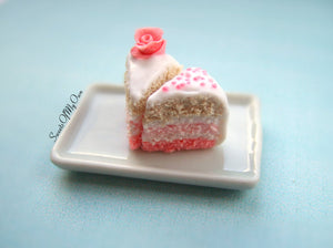 Pink Rose Cake Slice - Charm/Necklace - MTO