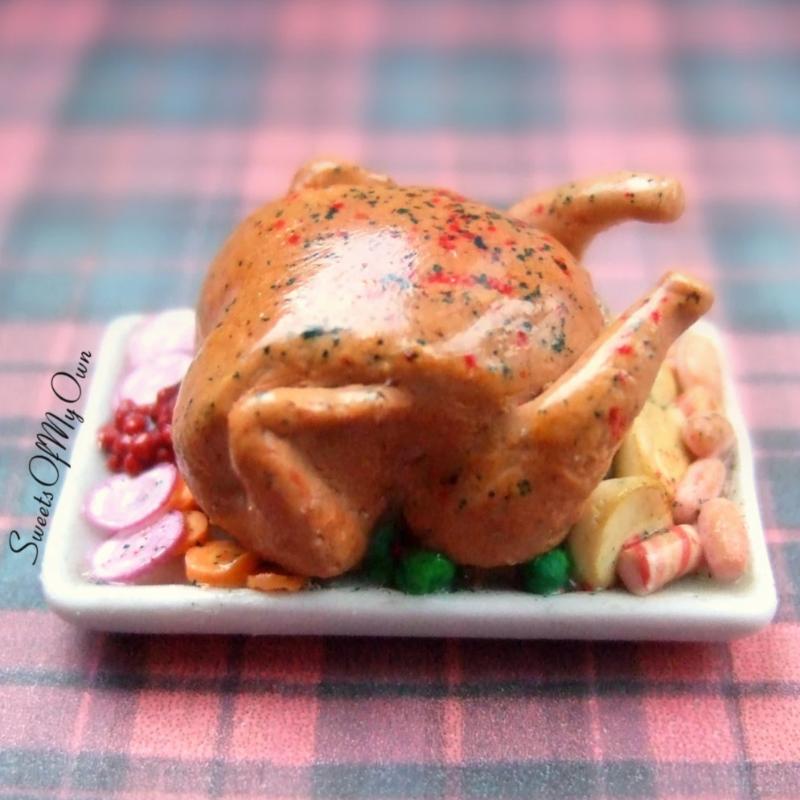 Christmas Turkey Dinner Small - Miniature 1:12 Scale - SweetsOfMyOwn