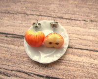Thumbnail for Red Apple Halves - Stud Earrings - MTO