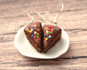 Chocolate Cake with Sprinkles - Dangle Earrings - SweetsOfMyOwn