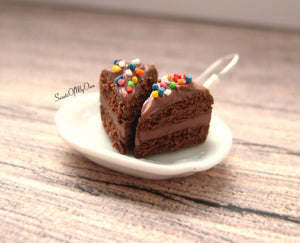 Chocolate Cake with Sprinkles - Dangle Earrings - SweetsOfMyOwn