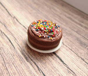 MTO Miniature Chocolate Cake with Sprinkles - Doll House Food 1:12 Scale - SweetsOfMyOwn