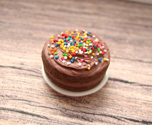 MTO Miniature Chocolate Cake with Sprinkles - Doll House Food 1:12 Scale - SweetsOfMyOwn