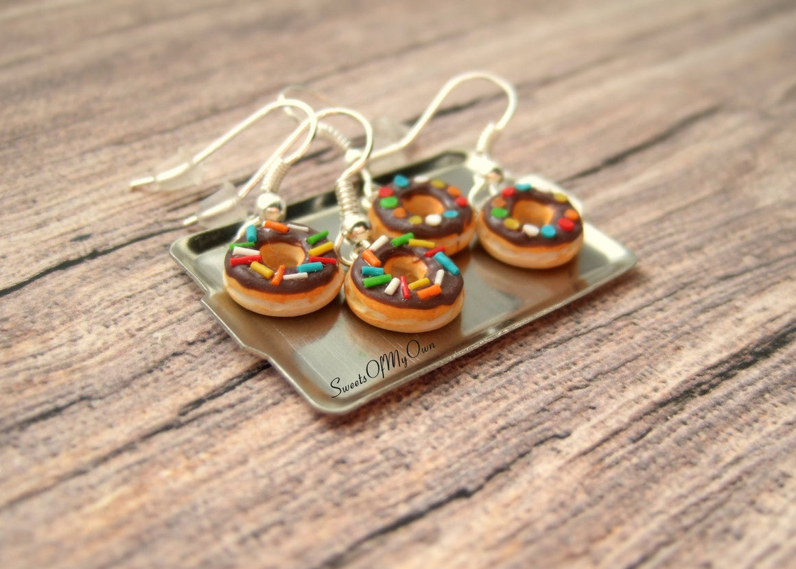 Chocolate Donuts Dangle Earrings - Choose your Style - MTO