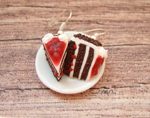 Black Forest Gateau Cake Slice - Dangle Earrings - MTO