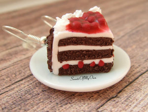 Black Forest Gateau Cake Slice - Dangle Earrings - MTO