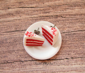 Red Velvet Cake Slice - Stud Earrings - MTO
