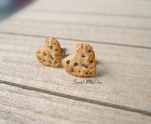 Heart Chocolate Chip Cookies - Stud Earrings - MTO