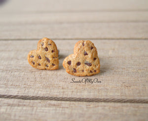 Heart Chocolate Chip Cookies - Stud Earrings - MTO