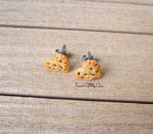 Heart Chocolate Chip Cookies - Stud Earrings - MTO
