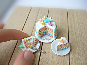 MTO - Pastel Rainbow Star Cake Miniature - Doll House 1:12 Scale - SweetsOfMyOwn