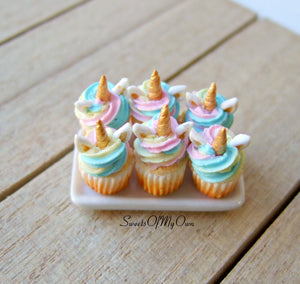 MTO - Miniature Unicorn Cupcakes - Doll House 1:12 Scale - SweetsOfMyOwn