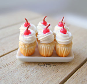 Miniature White Cupcakes with a Cherry 1:12 Scale - SweetsOfMyOwn